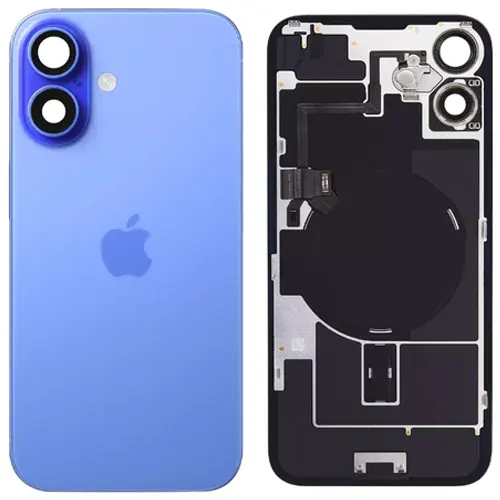 Primary image of IPHONE 16 BLUE BACK GLASS HOUSING W/STEEL - Quality Phone Parts in Sri Lanka